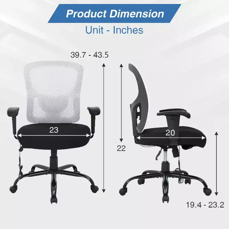 Ergonomischer Bürostuhl für große und kräftige Personen, bis 400lbs, Netzstoff-Schreibtischstuhl
