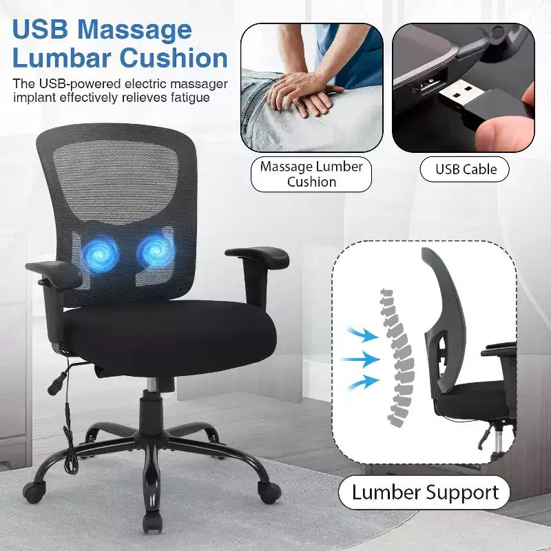 Ergonomischer Bürostuhl für große und kräftige Personen, bis 400lbs, Netzstoff-Schreibtischstuhl