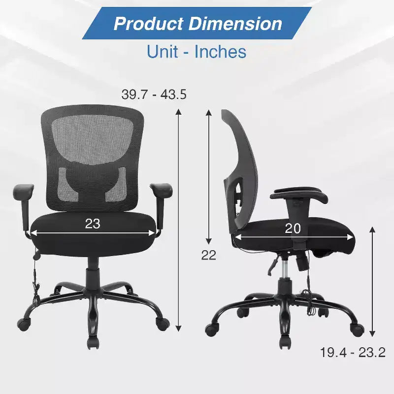 Ergonomischer Bürostuhl für große und kräftige Personen, bis 400lbs, Netzstoff-Schreibtischstuhl