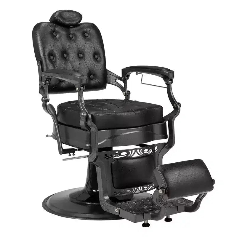 Fauteuil de barbier inclinable et ergonomique à réglage hydraulique, équipement de coiffure pour salon de beauté et spa, noir avec accoudoirs