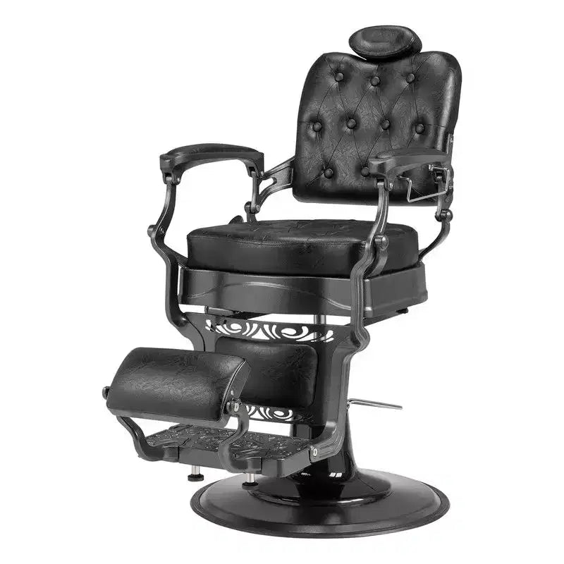 Fauteuil de barbier inclinable et ergonomique à réglage hydraulique, équipement de coiffure pour salon de beauté et spa, noir avec accoudoirs