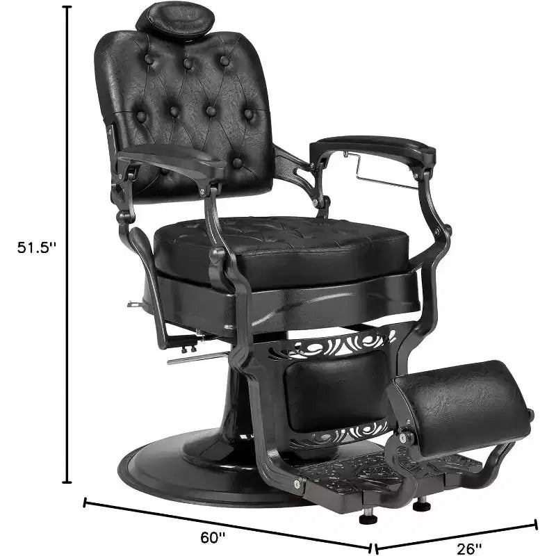 Fauteuil de barbier inclinable et ergonomique à réglage hydraulique, équipement de coiffure pour salon de beauté et spa, noir avec accoudoirs