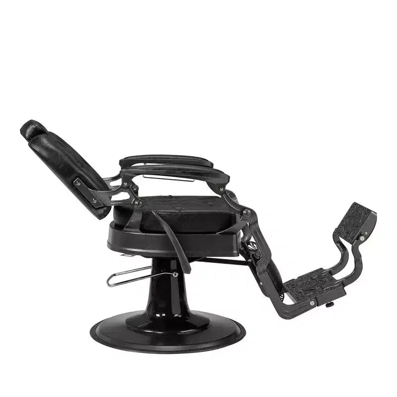 Fauteuil de barbier inclinable et ergonomique à réglage hydraulique, équipement de coiffure pour salon de beauté et spa, noir avec accoudoirs