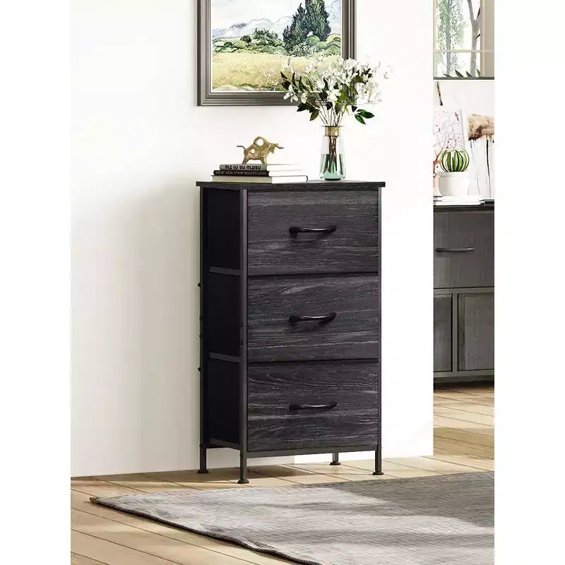 Table de chevet avec 3 tiroirs, organisateur de rangement en tissu pour chambre, couloir, entrée ou placard