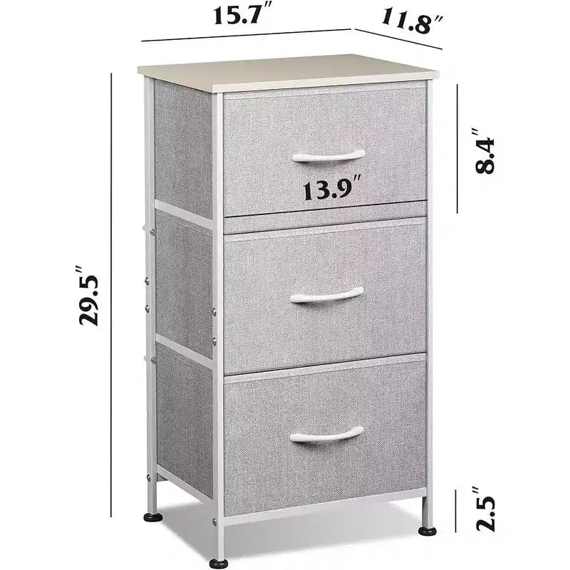 Table de chevet avec 3 tiroirs, organisateur de rangement en tissu pour chambre, couloir, entrée ou placard