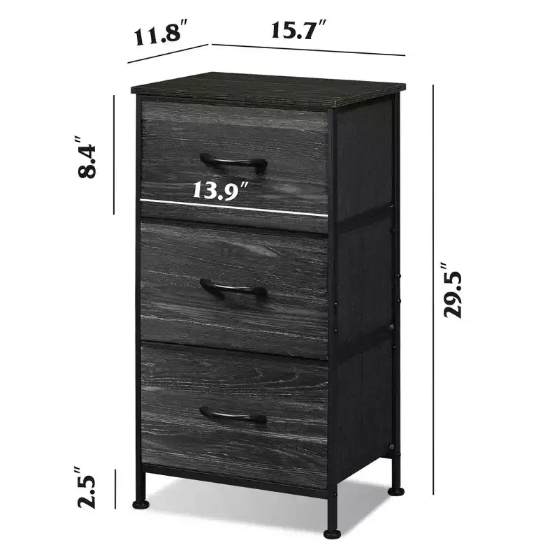 Table de chevet avec 3 tiroirs, organisateur de rangement en tissu pour chambre, couloir, entrée ou placard