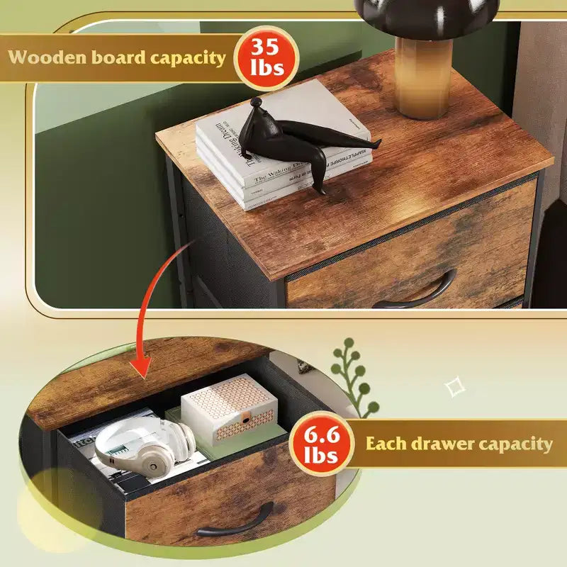Table de chevet avec 3 tiroirs, organisateur de rangement en tissu pour chambre, couloir, entrée ou placard