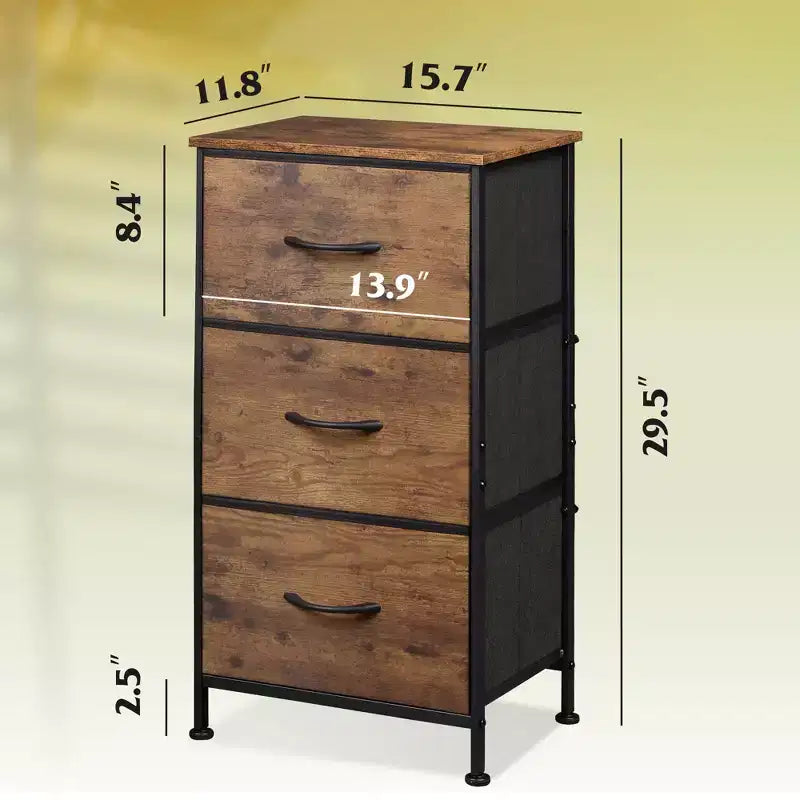 Table de chevet avec 3 tiroirs, organisateur de rangement en tissu pour chambre, couloir, entrée ou placard