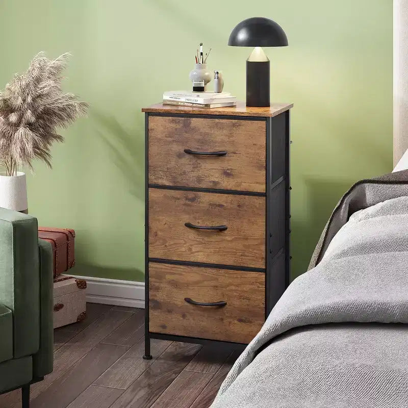 Table de chevet avec 3 tiroirs, organisateur de rangement en tissu pour chambre, couloir, entrée ou placard