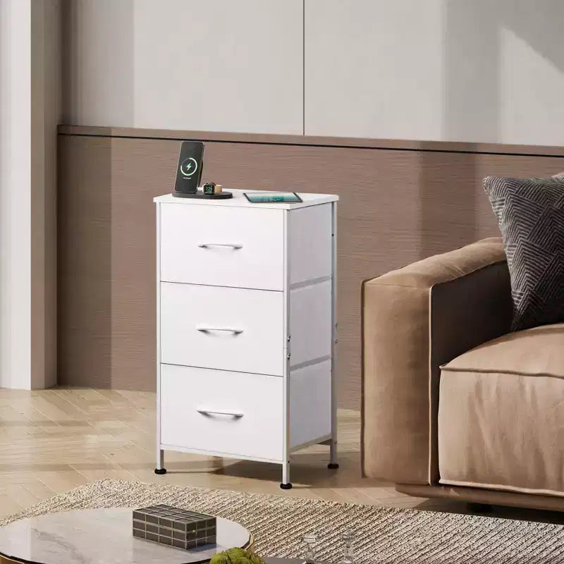 Table de chevet avec 3 tiroirs, organisateur de rangement en tissu pour chambre, couloir, entrée ou placard
