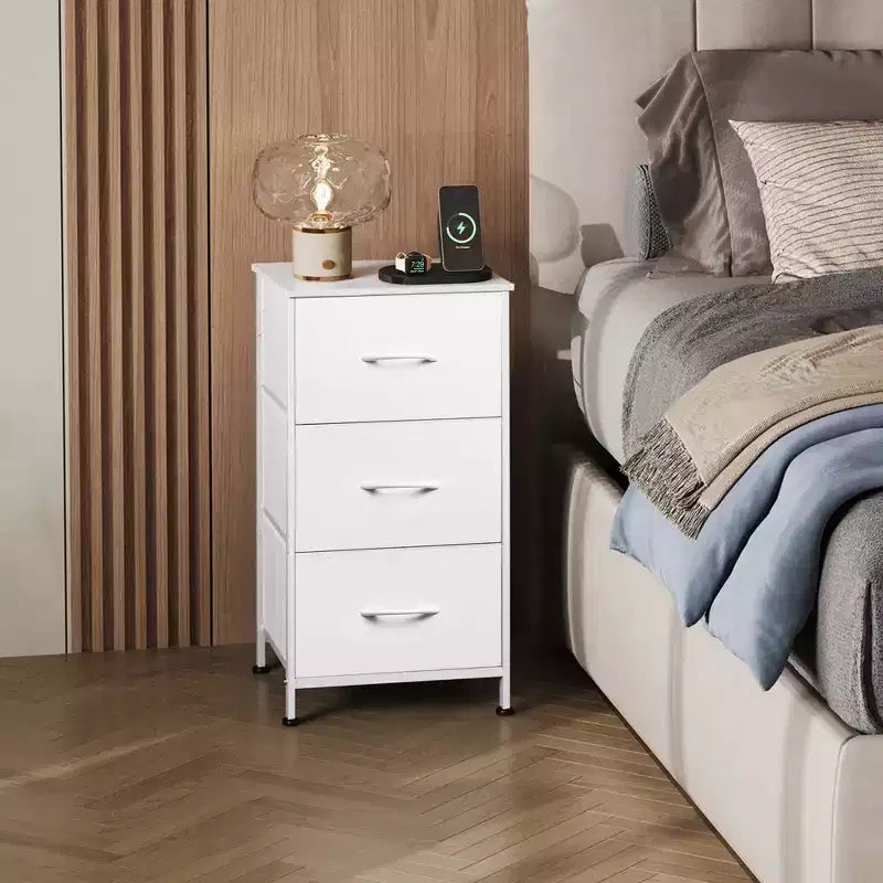 Table de chevet avec 3 tiroirs, organisateur de rangement en tissu pour chambre, couloir, entrée ou placard