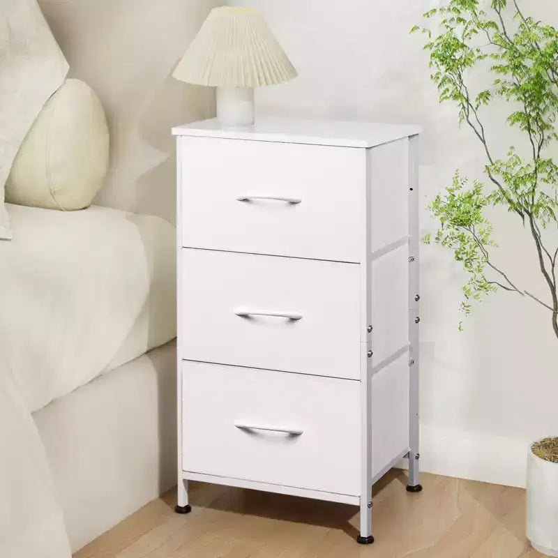 Table de chevet avec 3 tiroirs, organisateur de rangement en tissu pour chambre, couloir, entrée ou placard