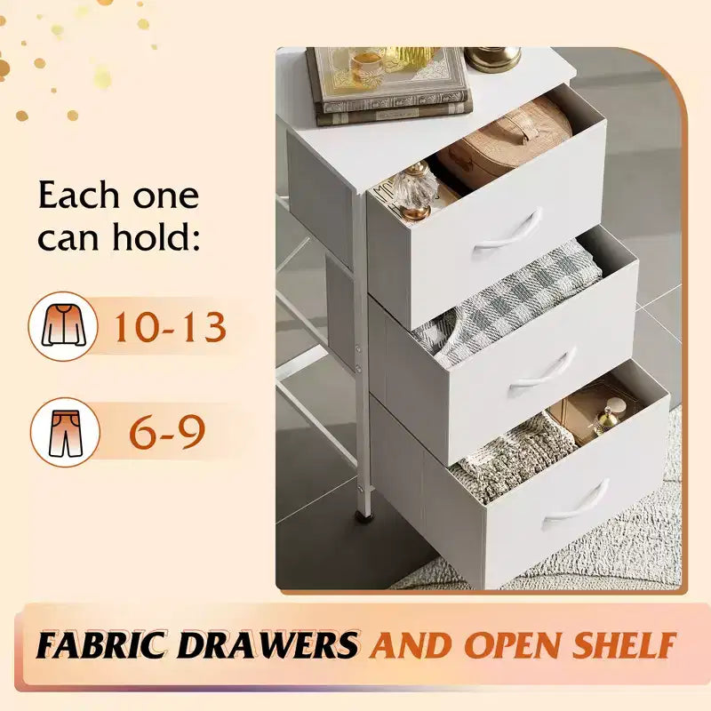 Table de chevet avec 3 tiroirs, organisateur de rangement en tissu pour chambre, couloir, entrée ou placard