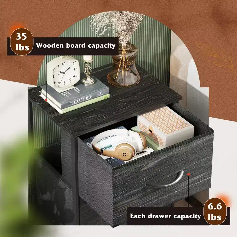Table de chevet avec 3 tiroirs, organisateur de rangement en tissu pour chambre, couloir, entrée ou placard