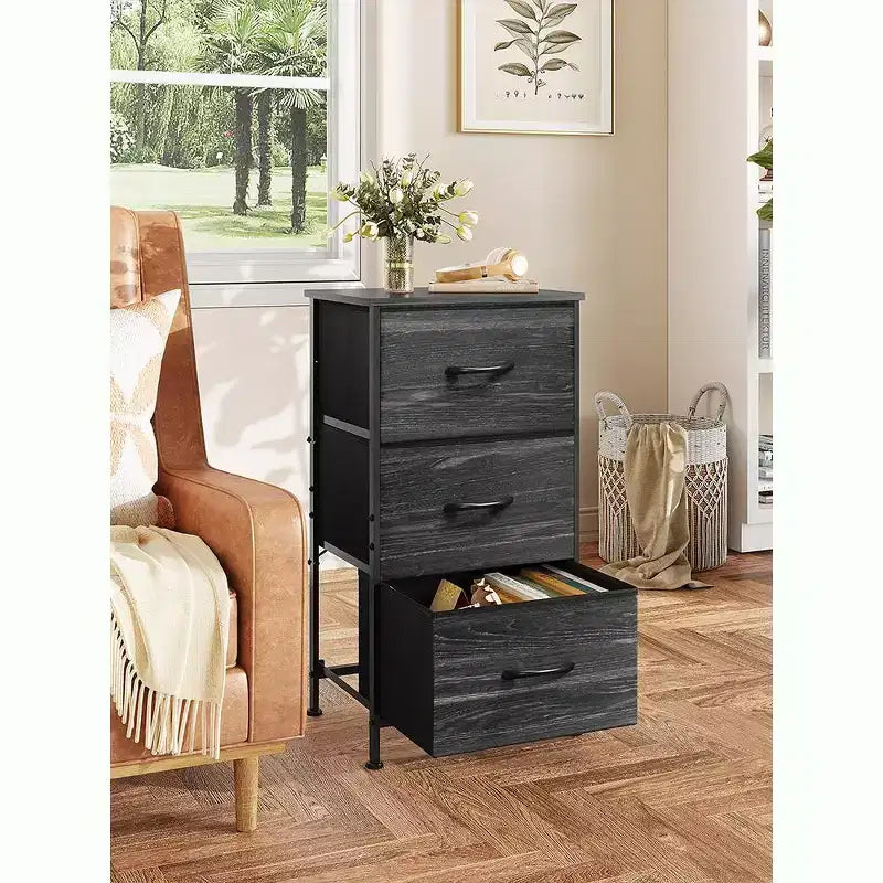 Table de chevet avec 3 tiroirs, organisateur de rangement en tissu pour chambre, couloir, entrée ou placard