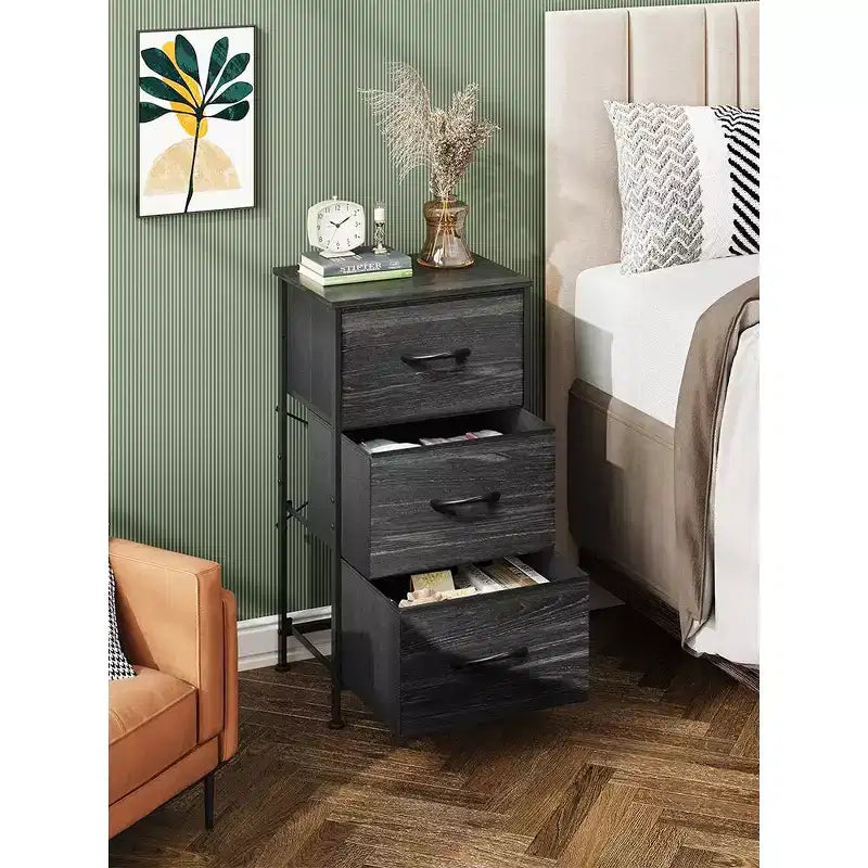 Table de chevet avec 3 tiroirs, organisateur de rangement en tissu pour chambre, couloir, entrée ou placard