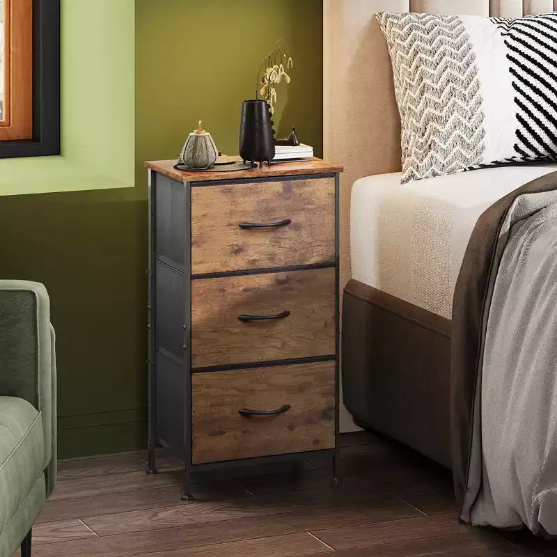 Table de chevet avec 3 tiroirs, organisateur de rangement en tissu pour chambre, couloir, entrée ou placard