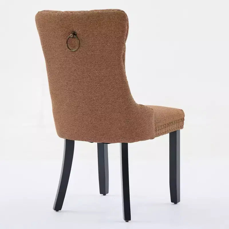 Lot de 2 chaises de salle à manger contemporaines haut de gamme en bois massif, rembourrées de lin, capitonnées, avec pieds en bois et garniture de clous décoratifs