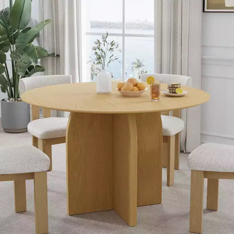 Table à manger ronde en bois massif de 45 x45 avec finition naturelle et élégants pieds cintrés pour salles à manger et cuisines modernes
