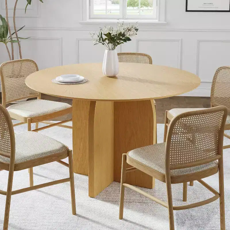 Table à manger ronde en bois massif de 45 x45 avec finition naturelle et élégants pieds cintrés pour salles à manger et cuisines modernes