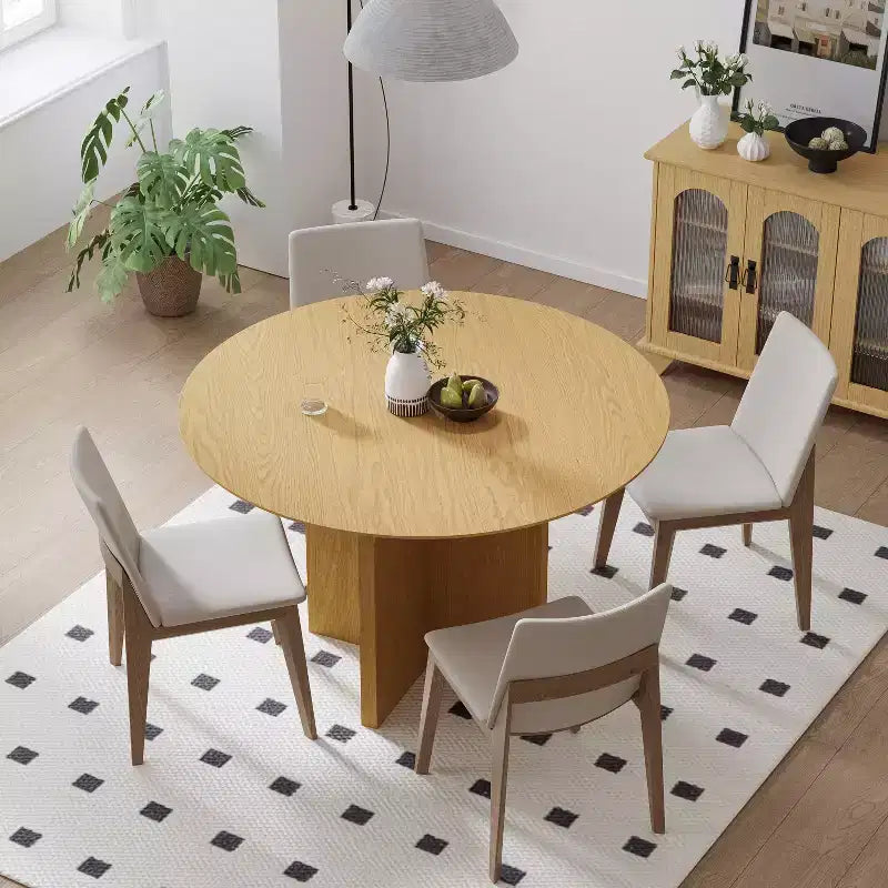 Table à manger ronde en bois massif de 45 x45 avec finition naturelle et élégants pieds cintrés pour salles à manger et cuisines modernes