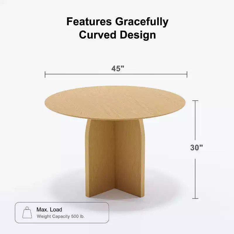 Table à manger ronde en bois massif de 45 x45 avec finition naturelle et élégants pieds cintrés pour salles à manger et cuisines modernes