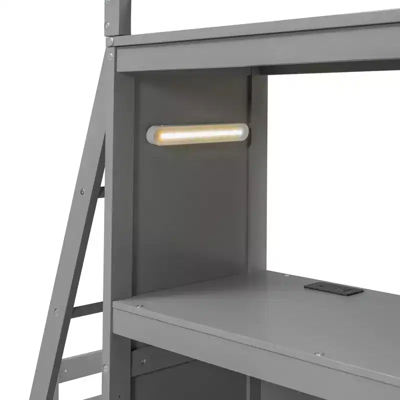 Etagenbett für zwei Einzelbetten mit Schubladen, Regalen, Schreibtisch, LED-Licht und Ladeanschlüssen