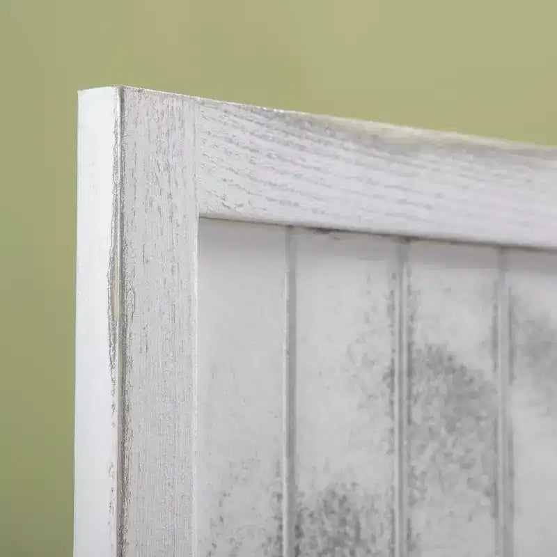Paravent pliant à 4 panneaux en bois, motif veinage blanc, 63.25x67x0.75