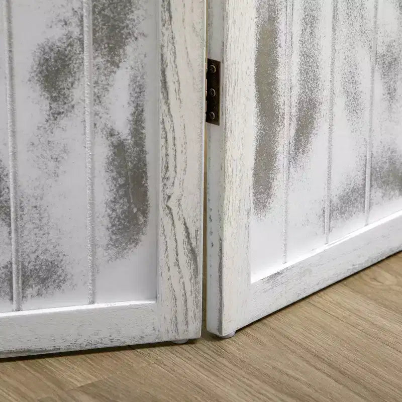 Paravent pliant à 4 panneaux en bois, motif veinage blanc, 63.25x67x0.75