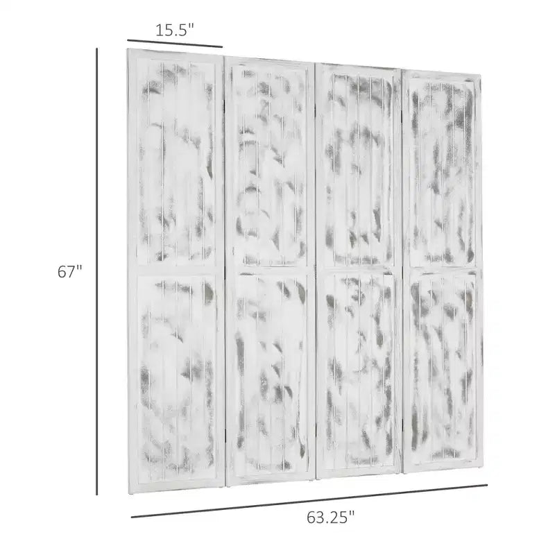 Paravent pliant à 4 panneaux en bois, motif veinage blanc, 63.25x67x0.75