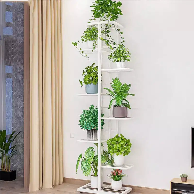 Support à plantes d’intérieur à 8 niveaux, étagère à plantes à plusieurs niveaux en métal pour terrasse, jardin, chambre, coin salon ou balcon