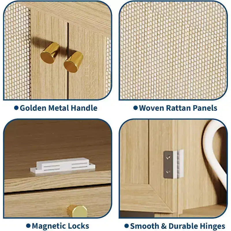 Garde-manger de cuisine en rotin de 72 pouces de haut avec tiroir et étagères réglables, armoire de rangement de style rustique pour cuisine, salle à manger ou salle de bains
