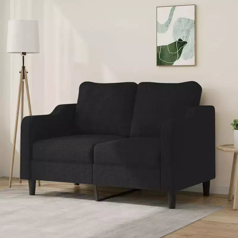 Canapé moderne 2 places - tissu noir et structure en métal avec rembourrage épais pour salon, séjour ou terrasse