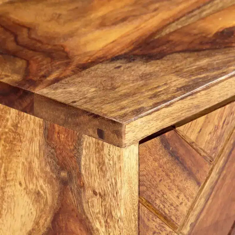 Meuble TV en bois massif de sheesham brun, fer thermolaqué couleur laiton
