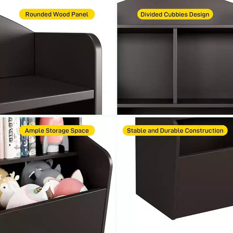 Rangement à jouets pour enfants à 3 niveaux, bibliothèque avec 5 compartiments, étagère pour jouets et livres pour chambre, salle de jeux ou classe, marron