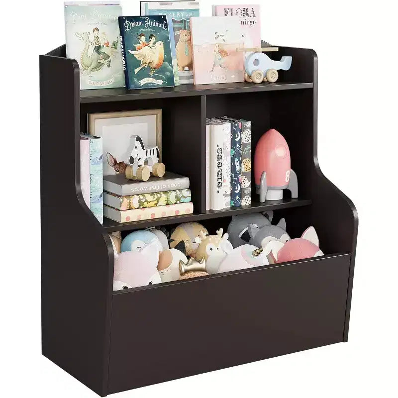 Rangement à jouets pour enfants à 3 niveaux, bibliothèque avec 5 compartiments, étagère pour jouets et livres pour chambre, salle de jeux ou classe, marron