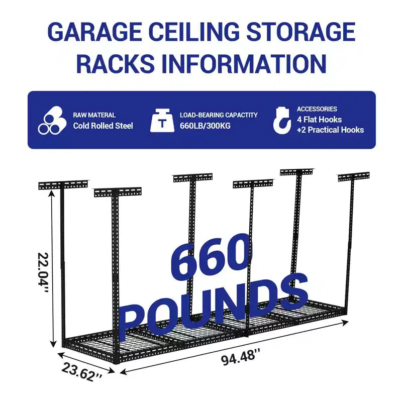 Étagère de rangement de plafond pour garage, capacité en acier, hauteur réglable de 22-40 pouces, gain de place pour grenier, sous-sol et remise (4/6 montants)