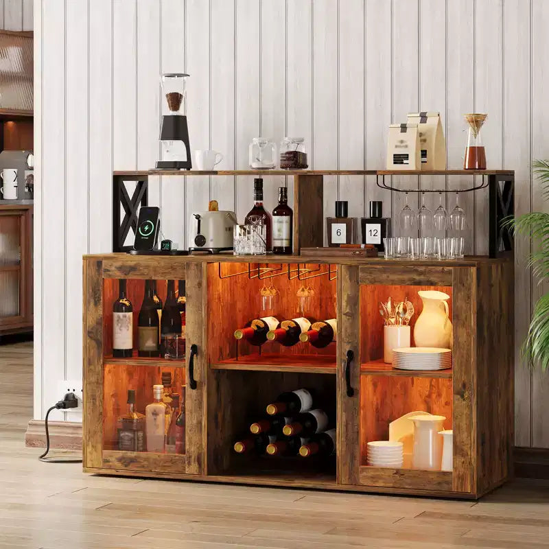 Meuble bar à vin avec porte-bouteilles, meuble bar à café moderne avec étagère de rangement, meuble pour alcools, buffet pour cuisine