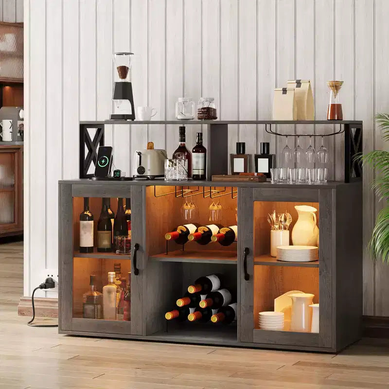 Meuble bar à vin avec porte-bouteilles, meuble bar à café moderne avec étagère de rangement, meuble pour alcools, buffet pour cuisine