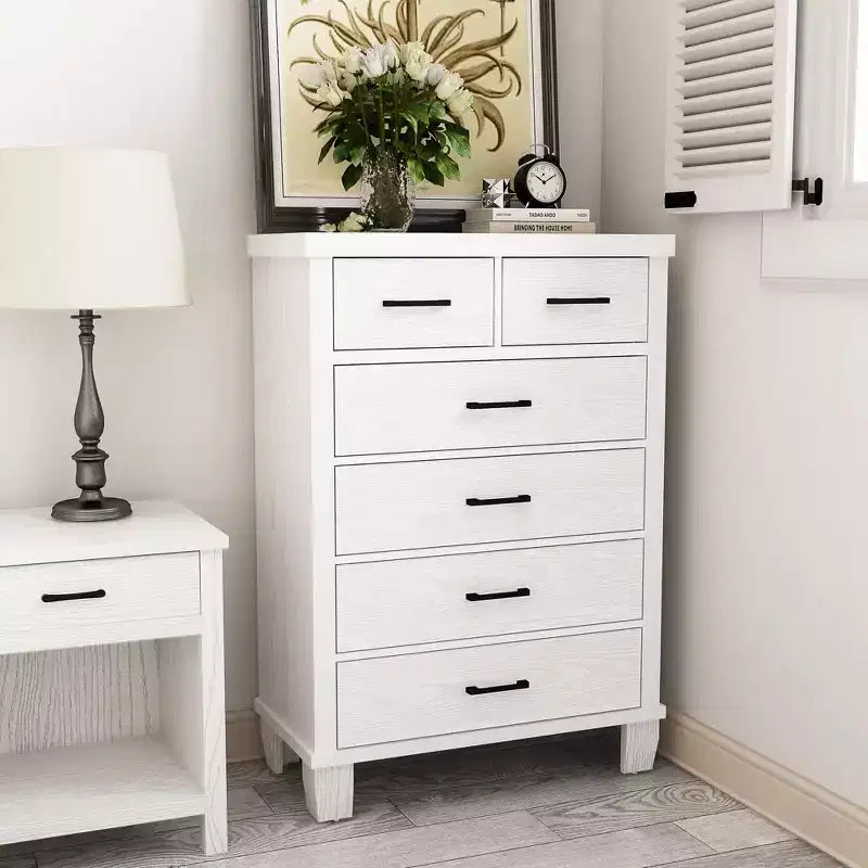 Cómoda para dormitorio con 6 cajones, cómoda alta gris de 45 con espacio de almacenamiento, cómoda con cajones grandes para armario, gabinete de madera para recibidor