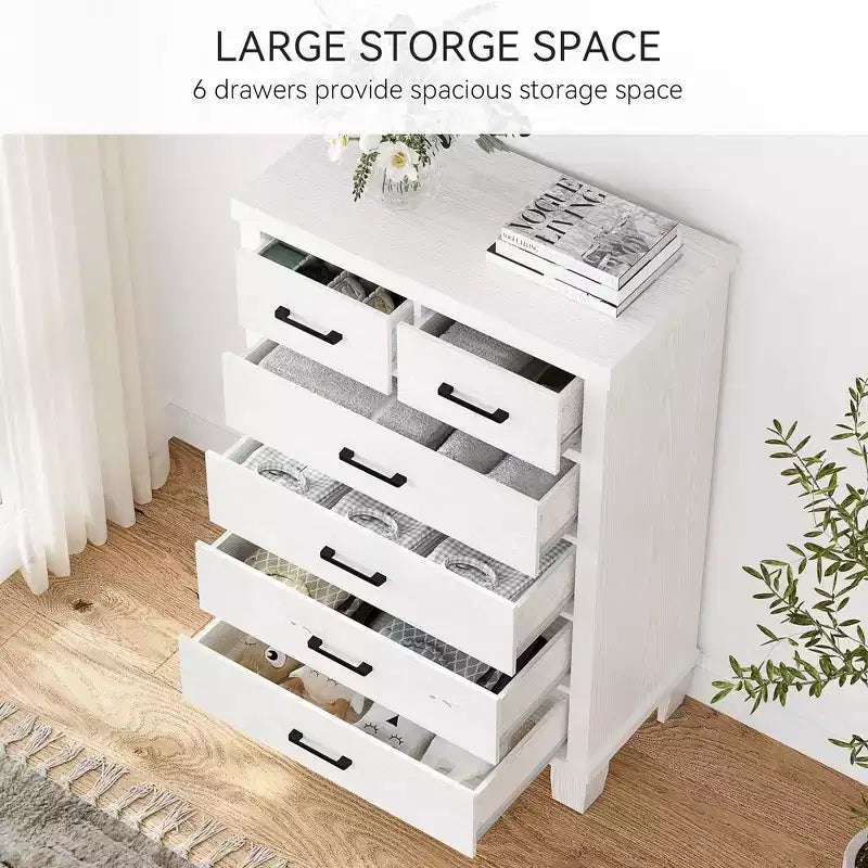 Cómoda para dormitorio con 6 cajones, cómoda alta gris de 45 con espacio de almacenamiento, cómoda con cajones grandes para armario, gabinete de madera para recibidor