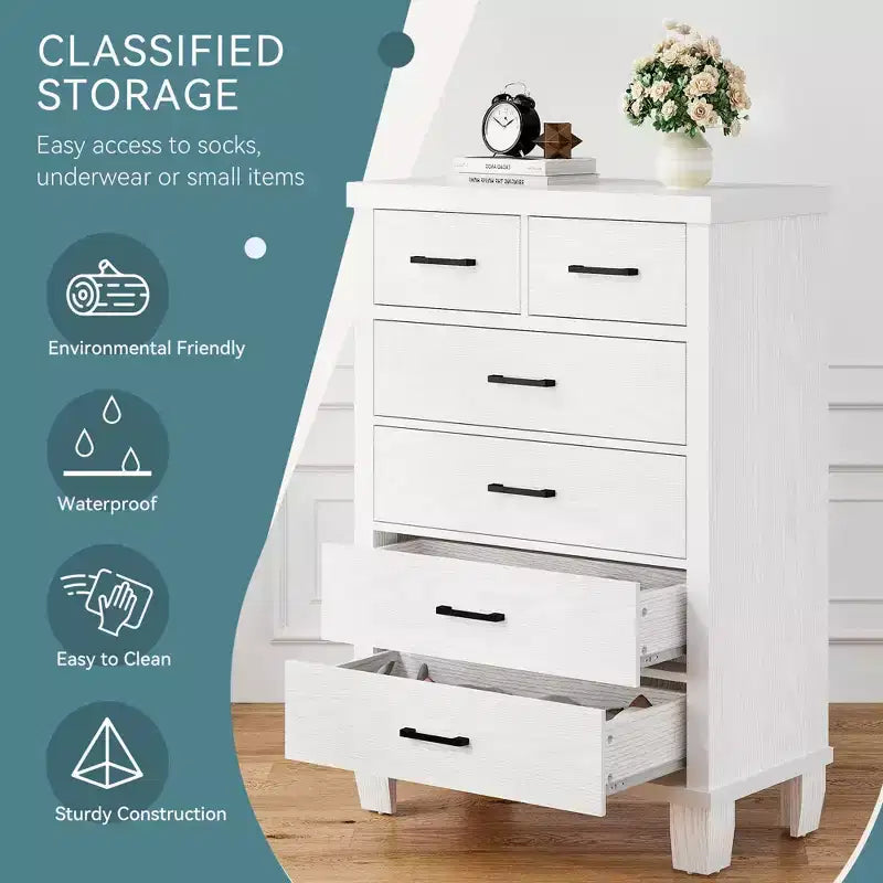 Cómoda para dormitorio con 6 cajones, cómoda alta gris de 45 con espacio de almacenamiento, cómoda con cajones grandes para armario, gabinete de madera para recibidor