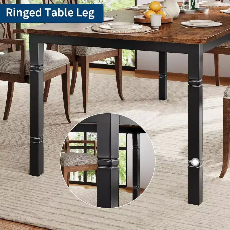 Table de salle à manger champêtre de 78,7 pour 6 à 8 personnes - table de cuisine industrielle avec cadre en métal et coins chanfreinés, pour salle à manger et petits espaces