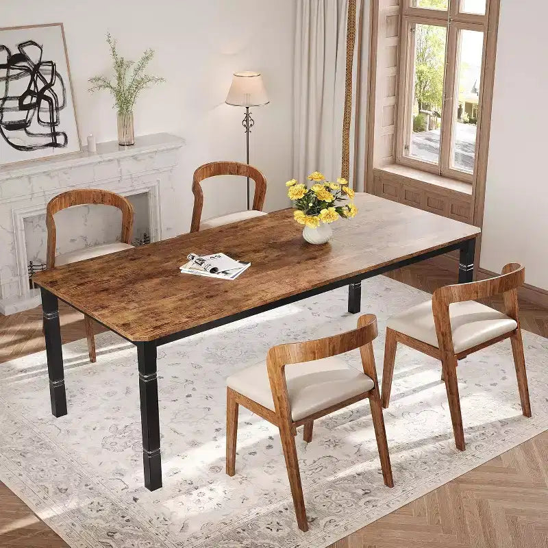Table de salle à manger champêtre de 78,7 pour 6 à 8 personnes - table de cuisine industrielle avec cadre en métal et coins chanfreinés, pour salle à manger et petits espaces