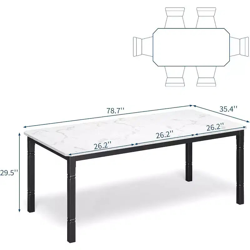 Table de salle à manger champêtre de 78,7 pour 6 à 8 personnes - table de cuisine industrielle avec cadre en métal et coins chanfreinés, pour salle à manger et petits espaces