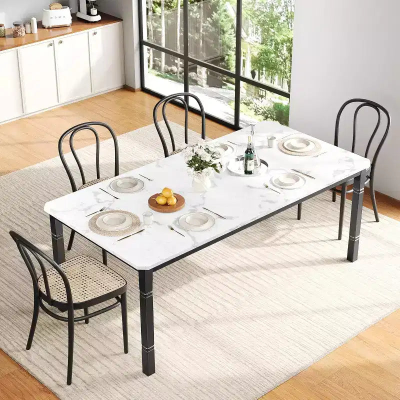 Table de salle à manger champêtre de 78,7 pour 6 à 8 personnes - table de cuisine industrielle avec cadre en métal et coins chanfreinés, pour salle à manger et petits espaces