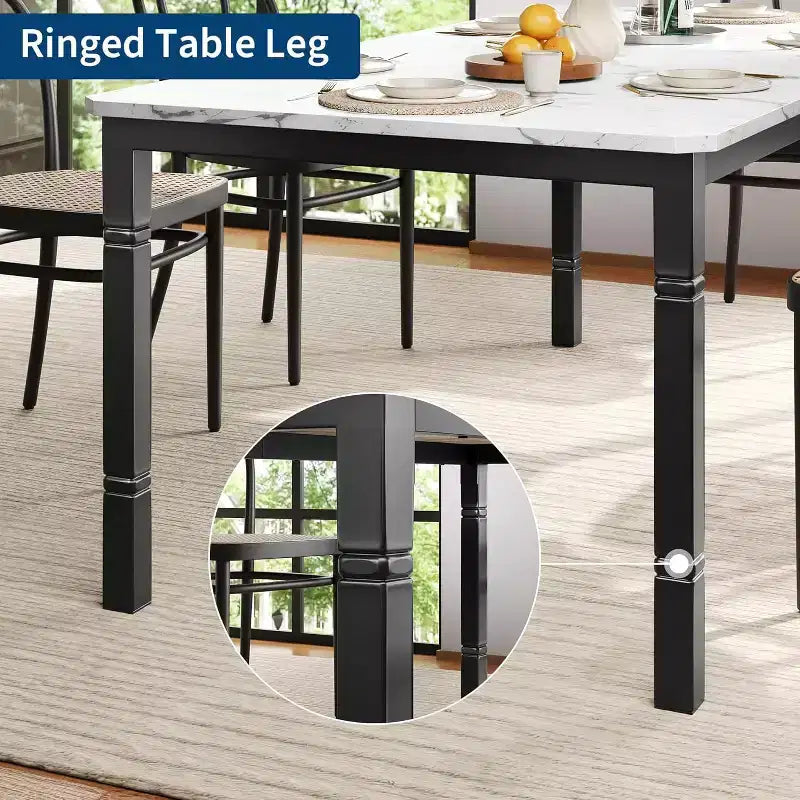 Table de salle à manger champêtre de 78,7 pour 6 à 8 personnes - table de cuisine industrielle avec cadre en métal et coins chanfreinés, pour salle à manger et petits espaces