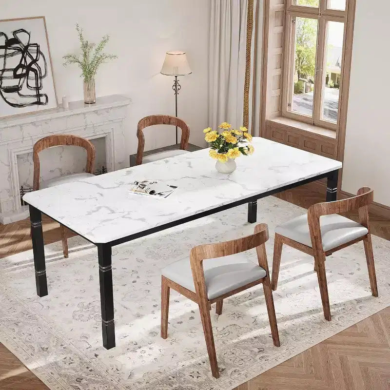 Table de salle à manger champêtre de 78,7 pour 6 à 8 personnes - table de cuisine industrielle avec cadre en métal et coins chanfreinés, pour salle à manger et petits espaces