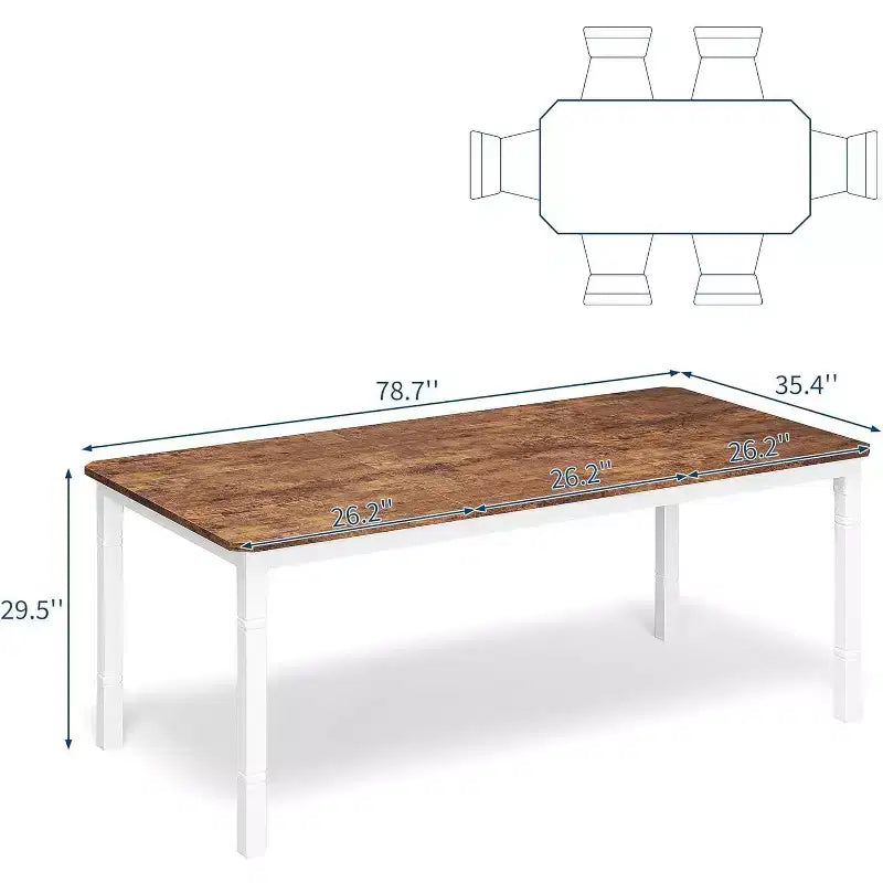 Table de salle à manger champêtre de 78,7 pour 6 à 8 personnes - table de cuisine industrielle avec cadre en métal et coins chanfreinés, pour salle à manger et petits espaces