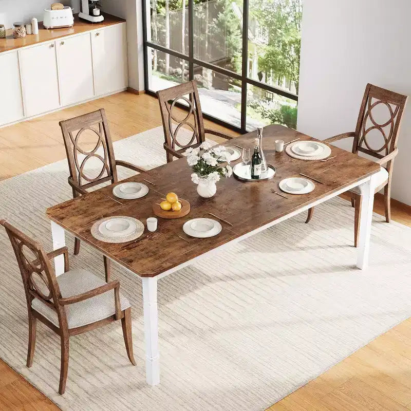 Table de salle à manger champêtre de 78,7 pour 6 à 8 personnes - table de cuisine industrielle avec cadre en métal et coins chanfreinés, pour salle à manger et petits espaces